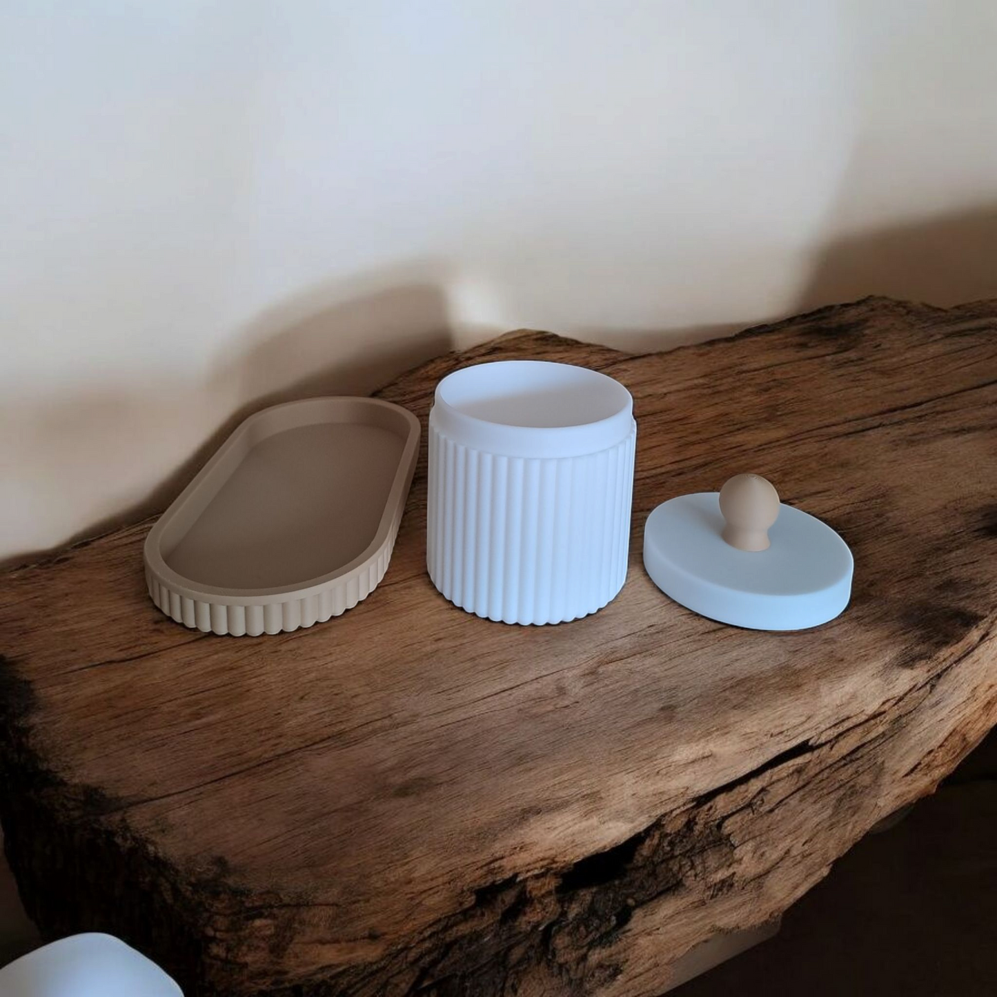 Set de rangement ovale avec pot rainuré – Élégance fonctionnelle