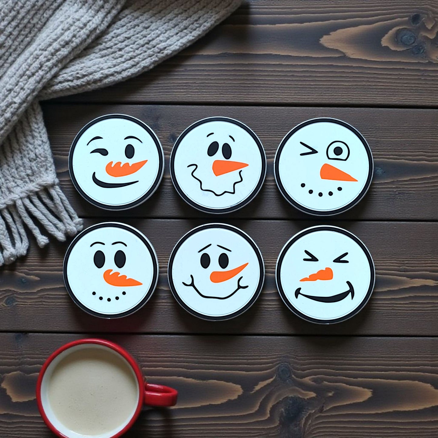 Sous-verres bonhomme de neige – Set de 6 + support