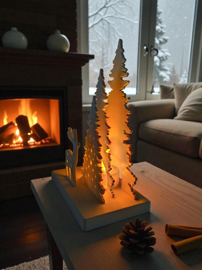 Décoration de Noël sapin et rennes – Élégance hivernale