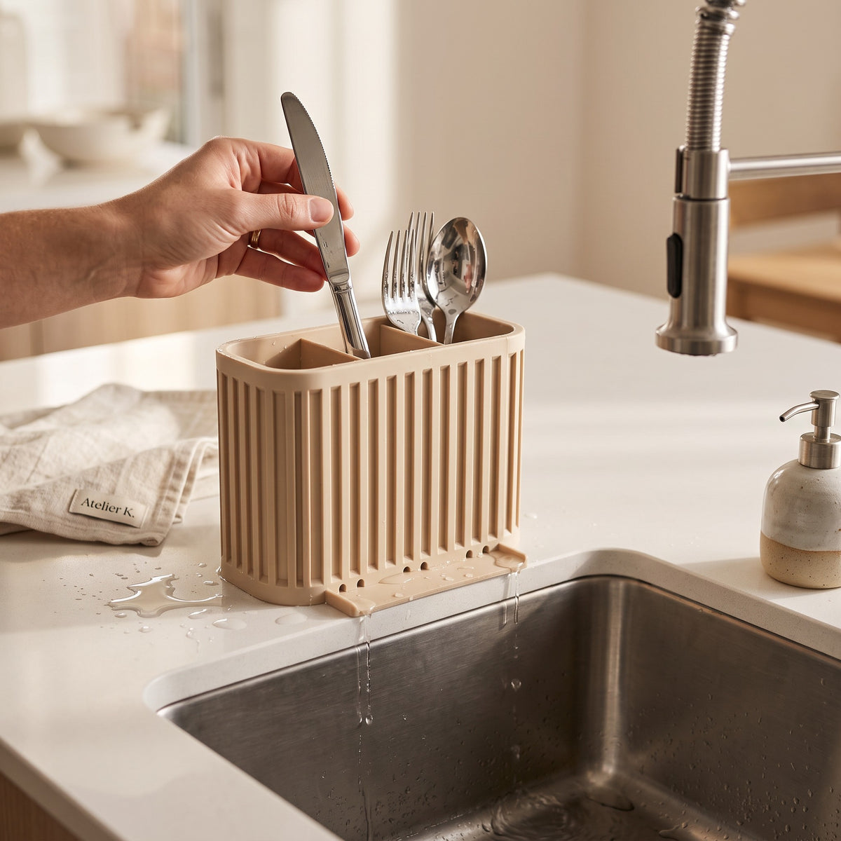 Égouttoir à couverts « Japandi » à trois compartiments - vue 4