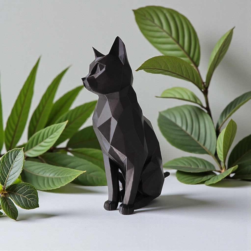Sculpture "Chat éveillé" Low-Poly