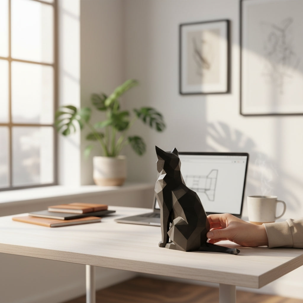 Sculpture "Chat éveillé" Low-Poly