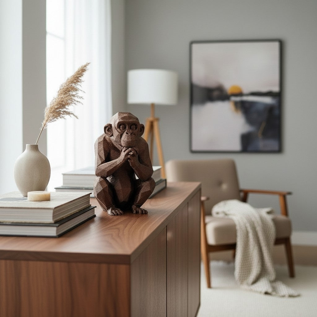 Sculpture « Chimpanzé Pensif Low Poly » - vue 2