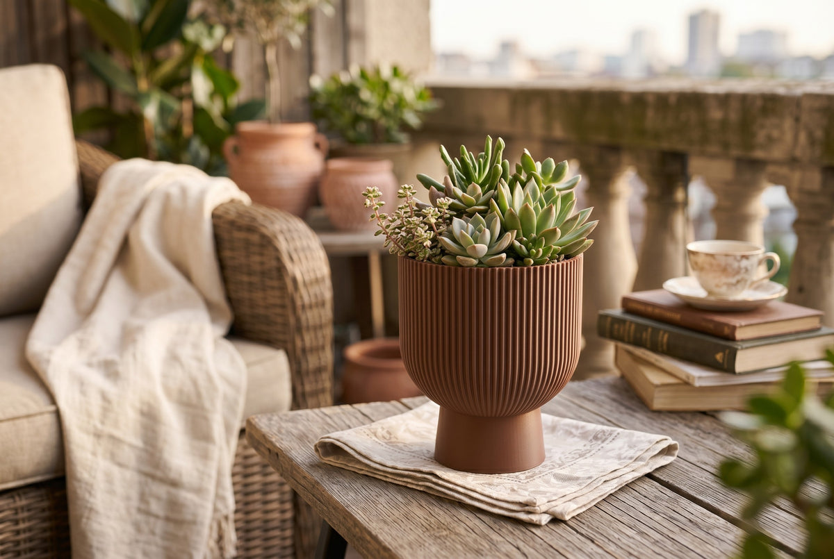 Jardinière côtelée « Sereno » avec socle - vue 1