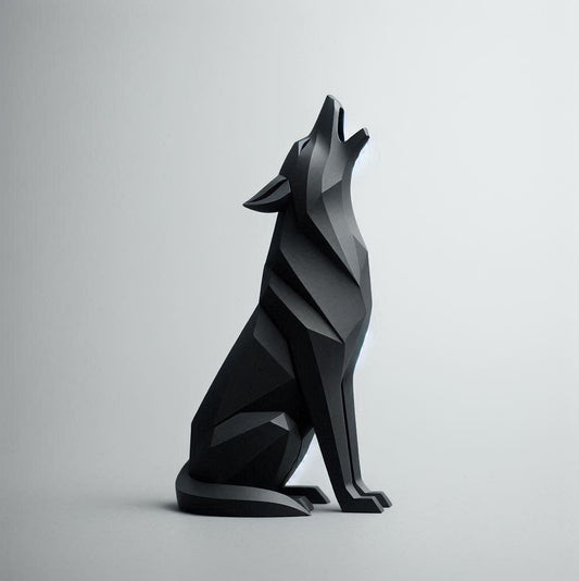 Sculpture « Loup Hurlant Assis » - vue 1