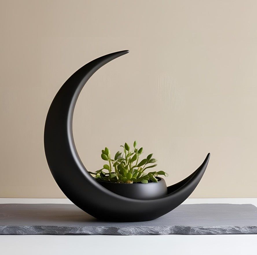 Croissant de lune décoratif avec pot de fleurs elliptique - vue 1