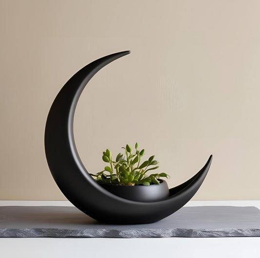 Croissant de lune décoratif avec pot de fleurs elliptique - vue 1