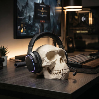 Sculpture « Crâne de Singe Low Poly » support casque - vue 2