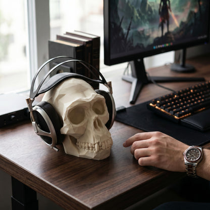 Sculpture « Crâne de Singe Low Poly » support casque - vue 4